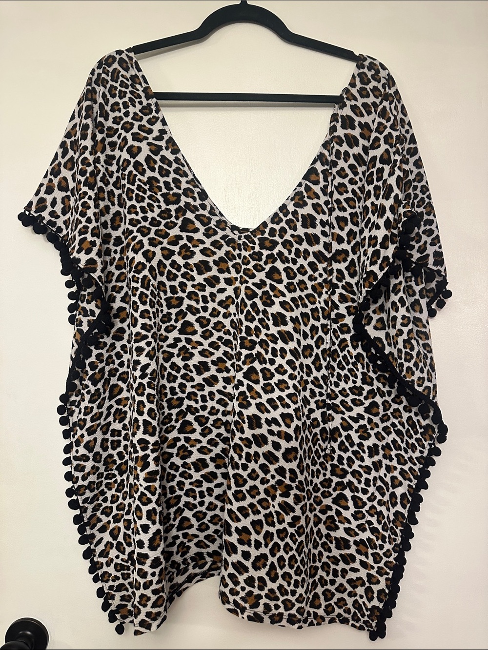 Xhilaration Leopard-Print Swim Coverup Tunic with Black Pom Trim
